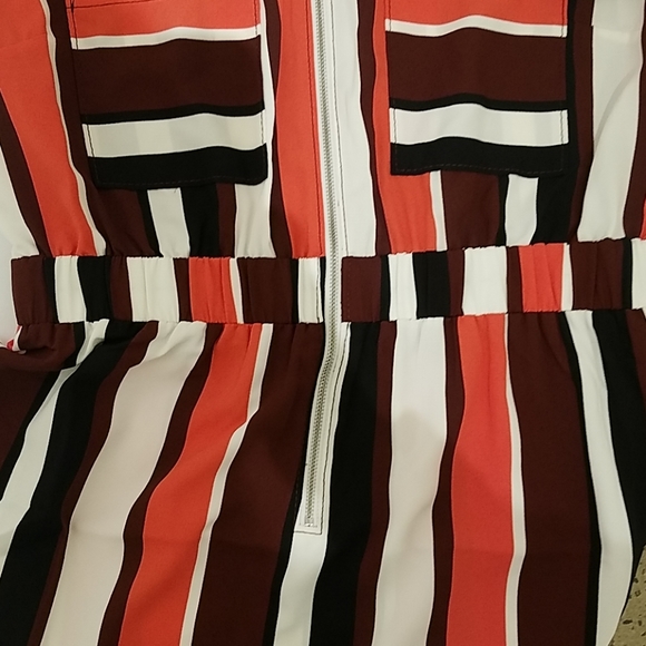 Express Coral stripe roll sleeve zipper dress - Picture 5 of 7